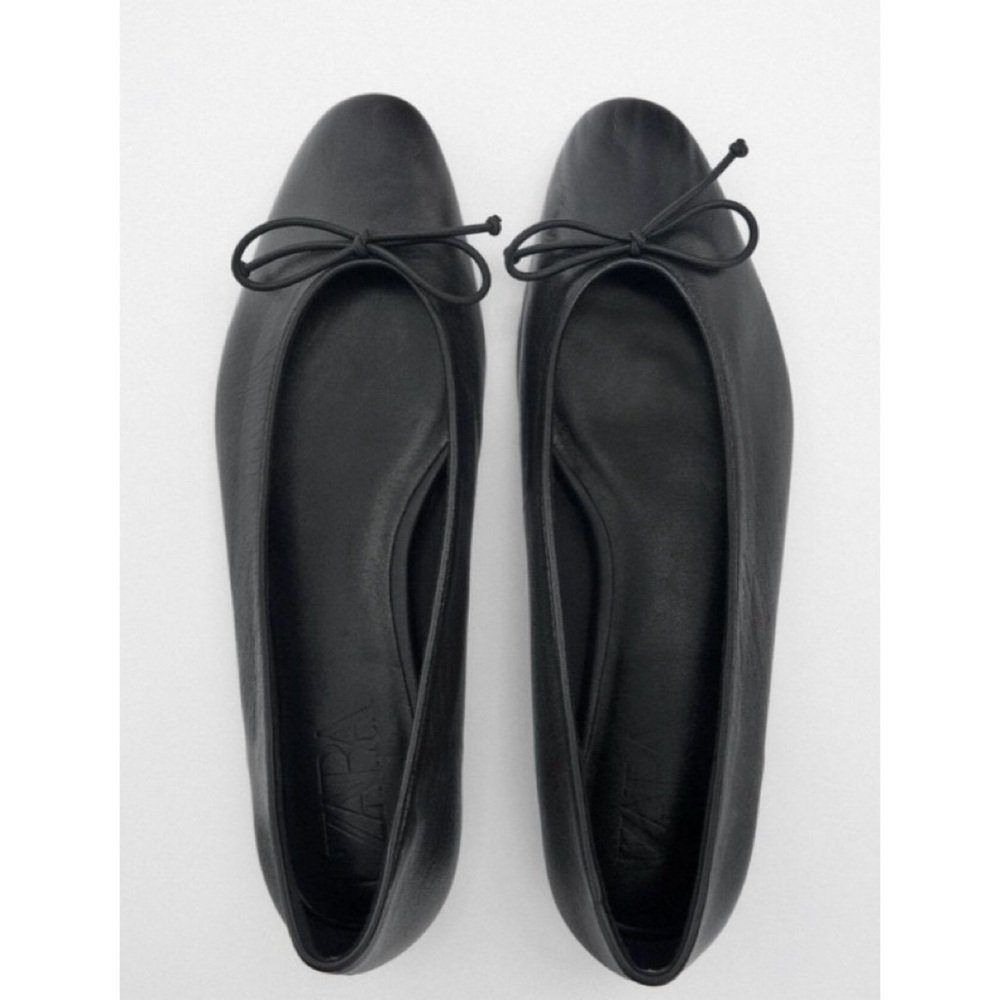 Zara black leather ballet flats with bow